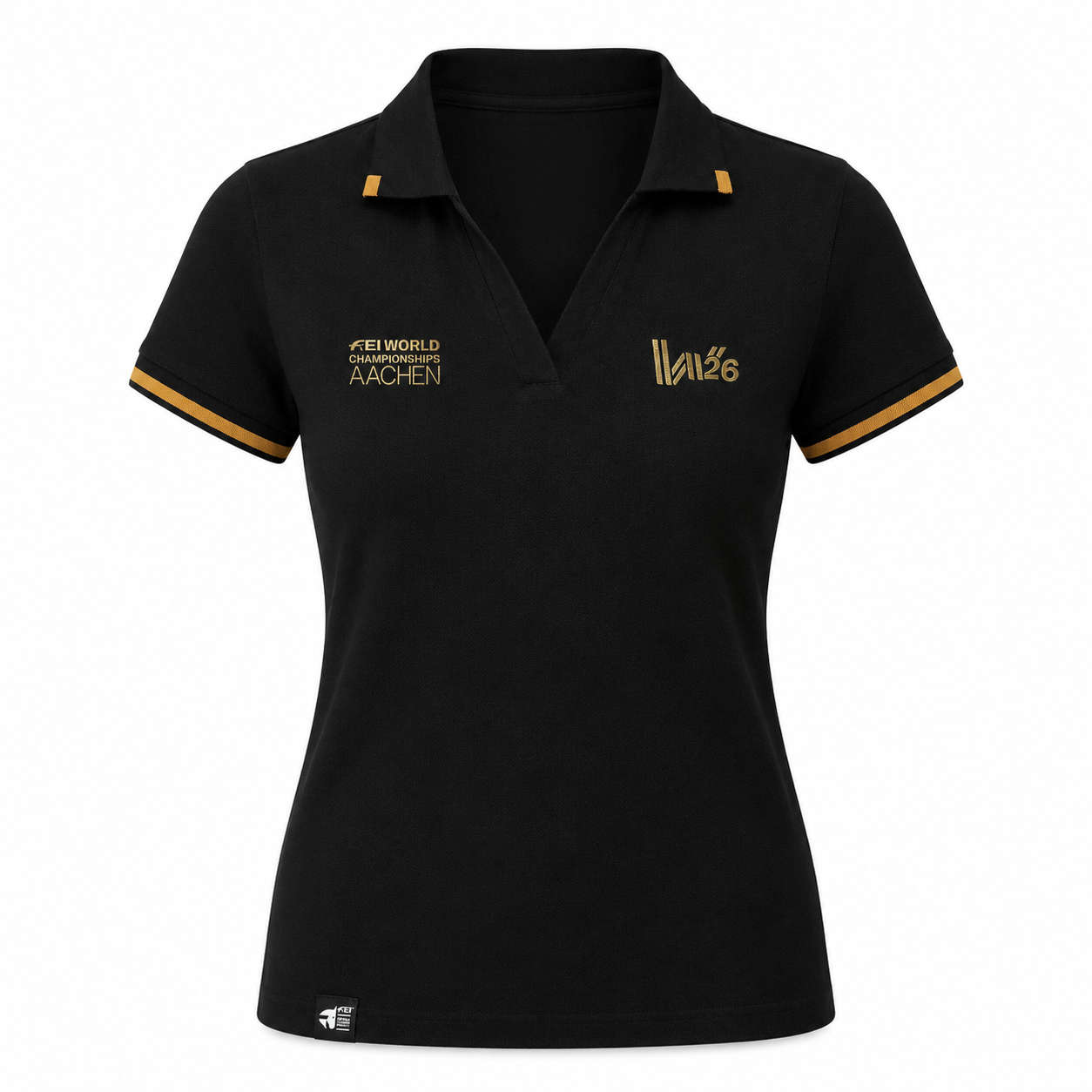 W26 Aachen Womens Black & Gold Polo
